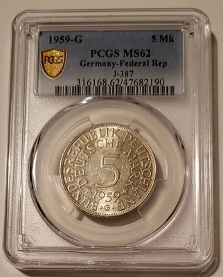 West Germany Silver 1959 G Silver 5 Mark MS62 PCGS - Image 1 of 4