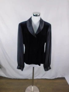 Danny & Nicole Jacket Womens 14 Black Velvet Sheer Sleeve Satin Shawl Collar - Picture 1 of 12