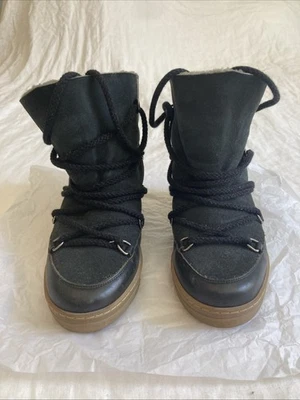 Isabel Marant Nowles Botines de Cuña Piel de Oveja Cuero Negro Gamuza, Usados en Excelente Condición 39 Foto 1 de 4