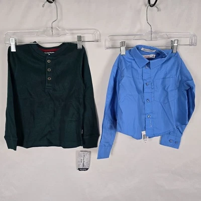 Tommy Bahama & Izod 男孩衬衫 4 XS 绿色和蓝色 1 套套衫和 1 按钮全新带标签 — 第 1/4 张图片