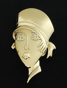 Vintage Polished Gold Tone Flapper Gatsby 1920s Style Lady Brooch Pin 2" - Picture 1 of 3