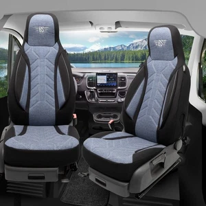 Fundas de asiento de autocaravana Pilot adecuadas para furgoneta XGO 700 (negro-azul) - Imagen 1 de 13