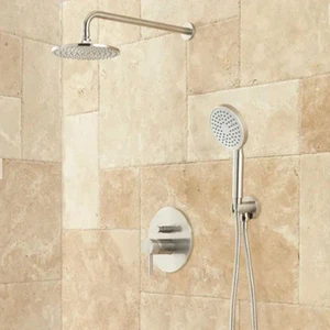 New Brushed Nickel Lattimore Shower System with Rainfall Shower Head and Hand - Picture 1 of 7