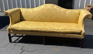 Vintage Kittinger Yellow Sofa, Chippendale Style Mahogany Camel Back Sofa - Picture 1 of 9