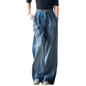 Pantalones de mezclilla plisados sueltos para mujer Pantalones de mezclilla de pierna ancha de ancho alto Corte bota - Imagen 1 de 10