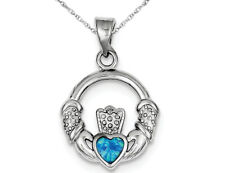 Lab Created Blue Opal Heart Pendant Necklace in Sterling Silver with Chain