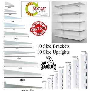 HD Twin Slot Shelving White Wall Upright Bracket Adjustable BULK BOXs 2s & 10s - Picture 1 of 15