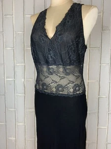 EUC Vintage Via Del Amore Silk Lace Black Sheer LUXE Long Nightgown Maxi L - Picture 1 of 6