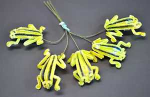 1950'S SMALL GREEN CHENILLE FROGS, MADE IN JAPAN, SET OF 5, WIRED, FLORIST DECOR - Picture 1 of 12