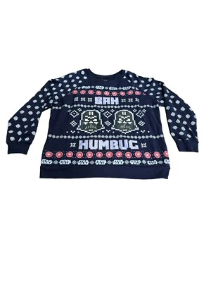 SUÉTER NAVIDAD FEO ESTAMPADO AZUL STAR WARS "BAH HUMBUG" CASI NUEVO/M estado Foto 1 de 4