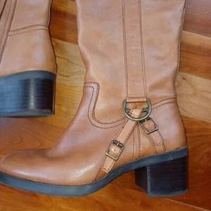 Ralph Lauren Leder Reitstiefel Damen 6,5 Calvina hellbraune Schnalle kniehoch - Bild 1 von 10