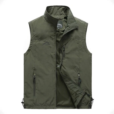 Jacket Sleeveless Coat Sport Tops Tooling Vest Waistcoat Lining Casual Zipper - Image 1 of 4