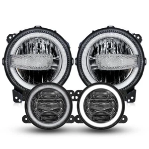 9'' LED Headlights DRL + 4" Fog Light For 2018-2024 Jeep Wrangler JL Gladiator - Picture 1 of 12