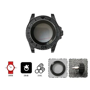 Watch Case 40MM PVD Black SUB Sapphire Flat Mirror Watch Case for NH35/NH36 - Picture 1 of 36