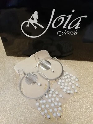 Orecchini Lunghi Cerchio Filigrana Argento 925 Agata Bianca Swarovski Donna - Immagine 1 di 4