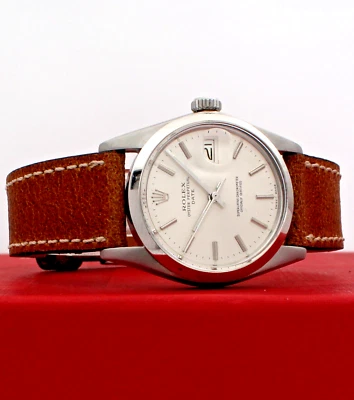 Mens VINTAGE Rolex Oyster Perpetual Date Stainless Steel Silver Dial 34mm Watch - Image 1 of 4