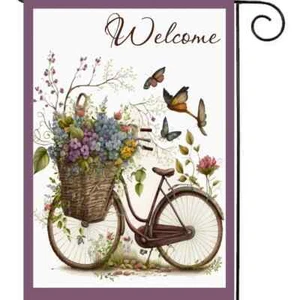 Flags Galore Welcome Old Bicycle Garden Flag 12x18 Double Sided  w - Picture 1 of 1
