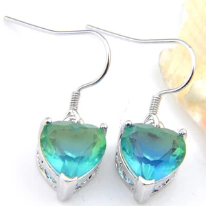Gemstone jewelry Gift Shine Bi Color Tourmaline Silver Dangle Hook Drop Earrings - Picture 1 of 4