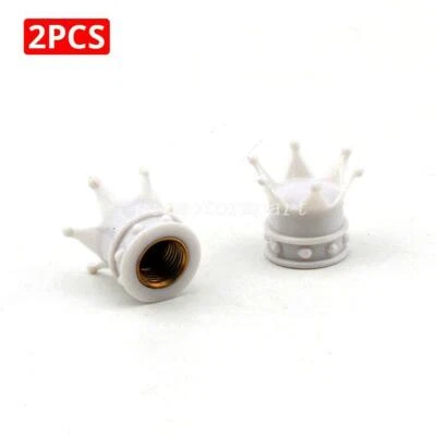 2PCS White Crown Tire Air Stem Valve Caps for Honda Yamaha Kawasaki Motorcycle - Image 1 of 4