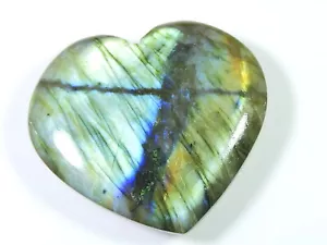 143Cts. Heart Labradorite Healing Crystal Cabochon Loose Gemstone 45X47X10MM - Picture 1 of 9