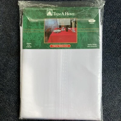 Trim A Home Satin Stripe  Fabric Tablecloth 52x52” Square WHITE *NEW IN PACKAGE* - Image 1 of 4