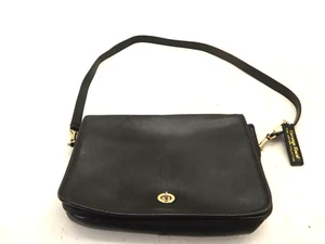 VINTAGE CARRIAGE COURT BLACK COWHIDE LEATHER SHOULDER PURSE 8" x 11" - Picture 1 of 4