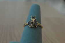 0.20ct Natural Multi-Color Diamond Ladybug Ring 14K YG over Fine Silver Size 8