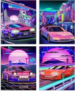 JDM Car Poster Canvas Art Picture Wall Decor RX7 MK4 NSX R34 Pack of 4 - Picture 1 of 5