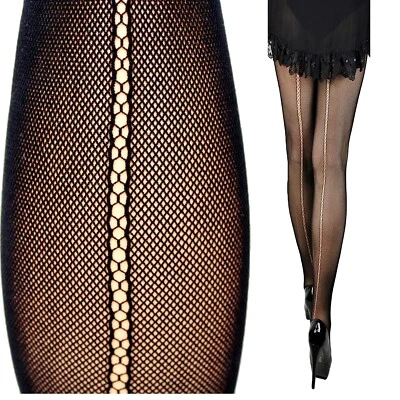 Damen Strumpfhose Netz-Strumpfhose mit Naht oder Schmuckapplikation schwarz - Bild 1 von 4