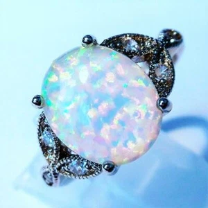GORGEOUS WHITE FIRE OPAL RING UK Size "R" US 9 - Picture 1 of 5