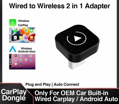Wireless Carplay Android Auto Adapter USB Car Dongle Connect Box 2 in 1 Mini Box - Image 1 of 4