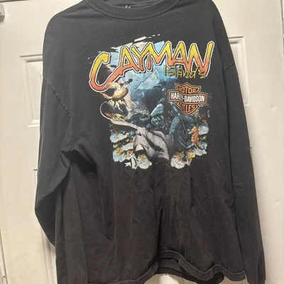 Camisa manga longa vintage anos 90 Y2K Harley Davidson Nature Ocean Cayman Islands GG - Imagem 1 de 4
