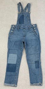 Gap Bib Overalls Women's Small Patchwork Blue Distressed Boho 100% Cotton - Picture 1 of 10