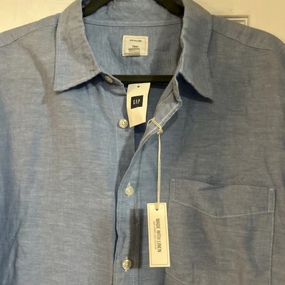Camisa con botones Gap para hombre extra grande XL azul lino manga larga informal nueva con etiquetas Foto 1 de 4