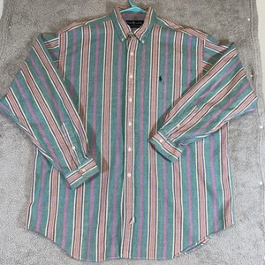 Ralph Lauren Shirt Mens XL The Big Oxford Vintage Dark Pastel Striped Pony Logo - Picture 1 of 9
