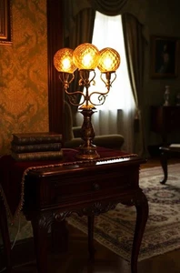 Vintage Italian 1950 3 Arm Porcelain handmade Table Lamp Hunting by C Florentine - Picture 1 of 17