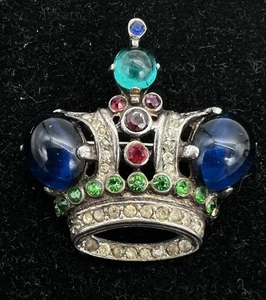 1940s TRIFARI Sterling Figural CROWN Brooch Alfred Philippe Pat. #137542 - Picture 1 of 19