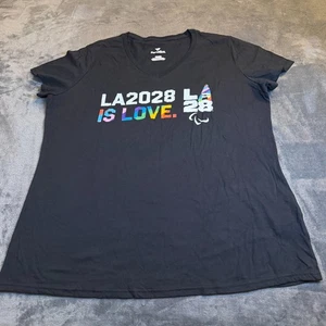 Fanatics LA 2028 Is Love T Shirt Black Rainbow Logo V Neck Women's XL - Picture 1 of 8