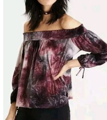 Новый с Ярлыками American Eagle Топ женщин Sz L с плеча галстук краситель измельченный бархат фея - Изображение 1 из 4