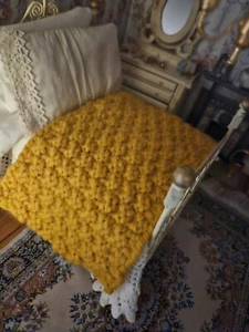 Dolls House Chunky Mustard Throw Blanket Double Bed Sofa Handknitted 22x11Cms - Picture 1 of 4