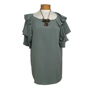 Oddy - grüne Damenbluse Größe 1XL - Kurzarm mit Rüschen - Rundhalsausschnitt - Bild 1 von 15