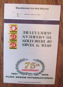 FARMING MATCHBOOK COVER: FUNK SEEDS INTERNATIONAL EMPTY 1976 MATCHCOVER -D8 - Picture 1 of 2