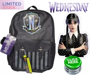 Wednesday Addams Family Nevermore Academy 17" Black Backpack Bag NWT - Picture 1 of 10