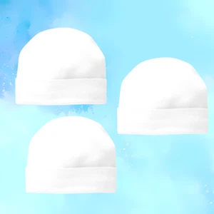 New Cotton Stuff Baby Caps 3-Pack (White, 0-3 Months, 100% Cotton) - Picture 1 of 4