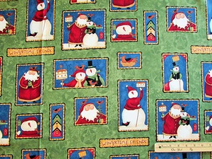 Wintertime Snowman Friends Grn Christmas Teresa Kogut Fabric 23" Repeat #26989 - Picture 1 of 4