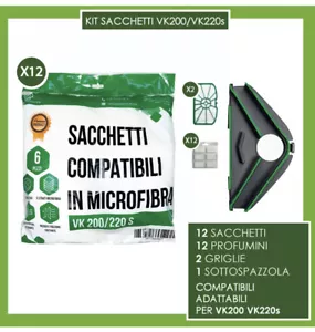 SACCHETTI FOLLETTO VK200 VK220s 12 SACCHETTI 12 PROFUMI 2 GRIGLIE 1 SETOLA Top - Foto 1 di 2