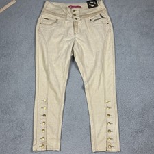 Apple Bottom Jeans Women 22 Y2K NWT Tan Gold Skinny Jeans FLAWED Button Detailed