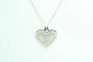 Collana da donna Cuore in Oro Bianco 9 Kt e Diamanti nuova - Foto 1 di 6