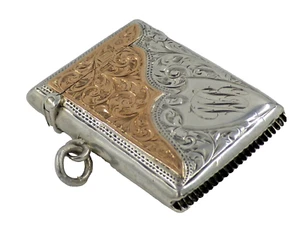 Antique Solid Silver & 9 ct Rose Gold Vesta Case - Picture 1 of 5