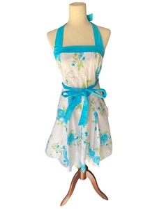 Y2k Party Dress Halter Swing Blue Floral Crinoline Tulle Rockabilly 50s Small - Picture 1 of 6